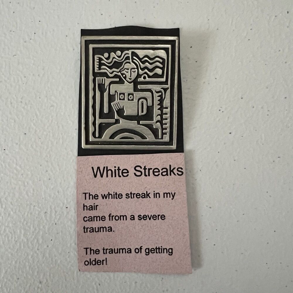 Rare Alice Seely "White Streaks" Pewter Brooch Pin - Year 2000